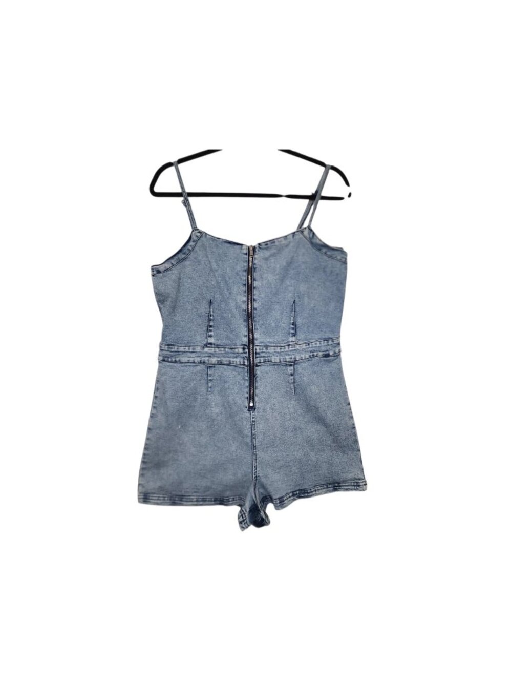 Denim Obsessed XL Denim Romper Womens Zip Front Sleeveless Short Jumpsuit